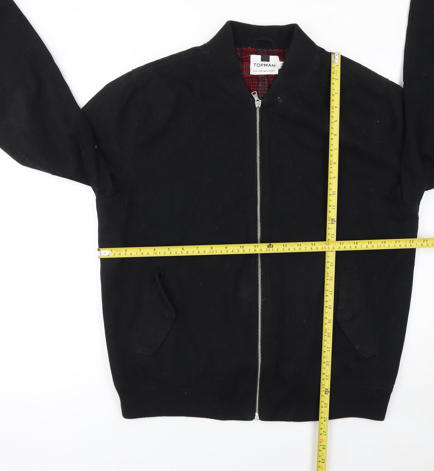 Topman Men's Black XL Bomber Jacket Cotton Full Zip Twill Casual