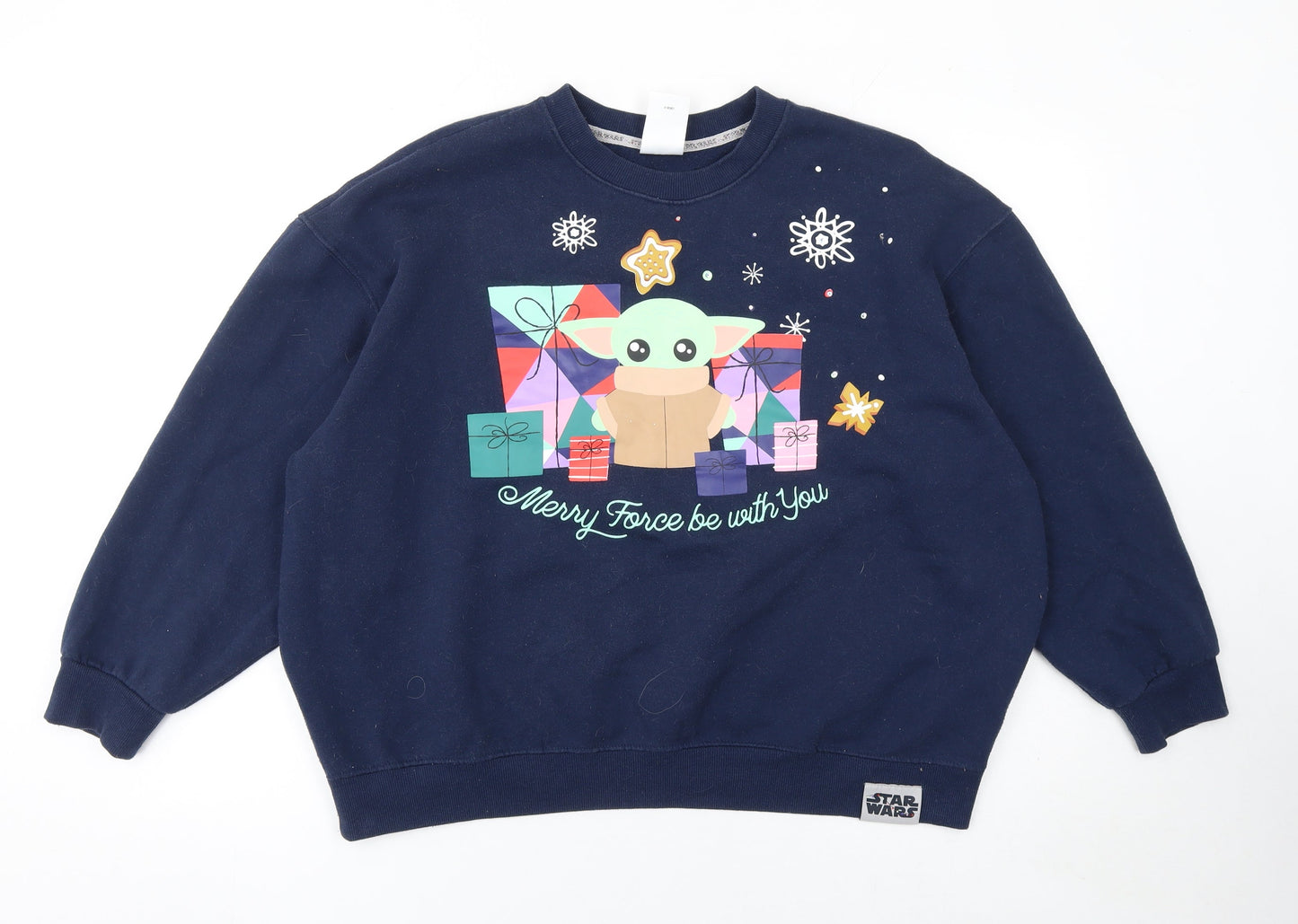 Disney Star Wars Women’s Navy Sweatshirt M Baby Yoda Christmas Crew Neck