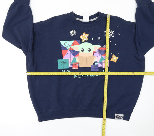 Disney Star Wars Women’s Navy Sweatshirt M Baby Yoda Christmas Crew Neck