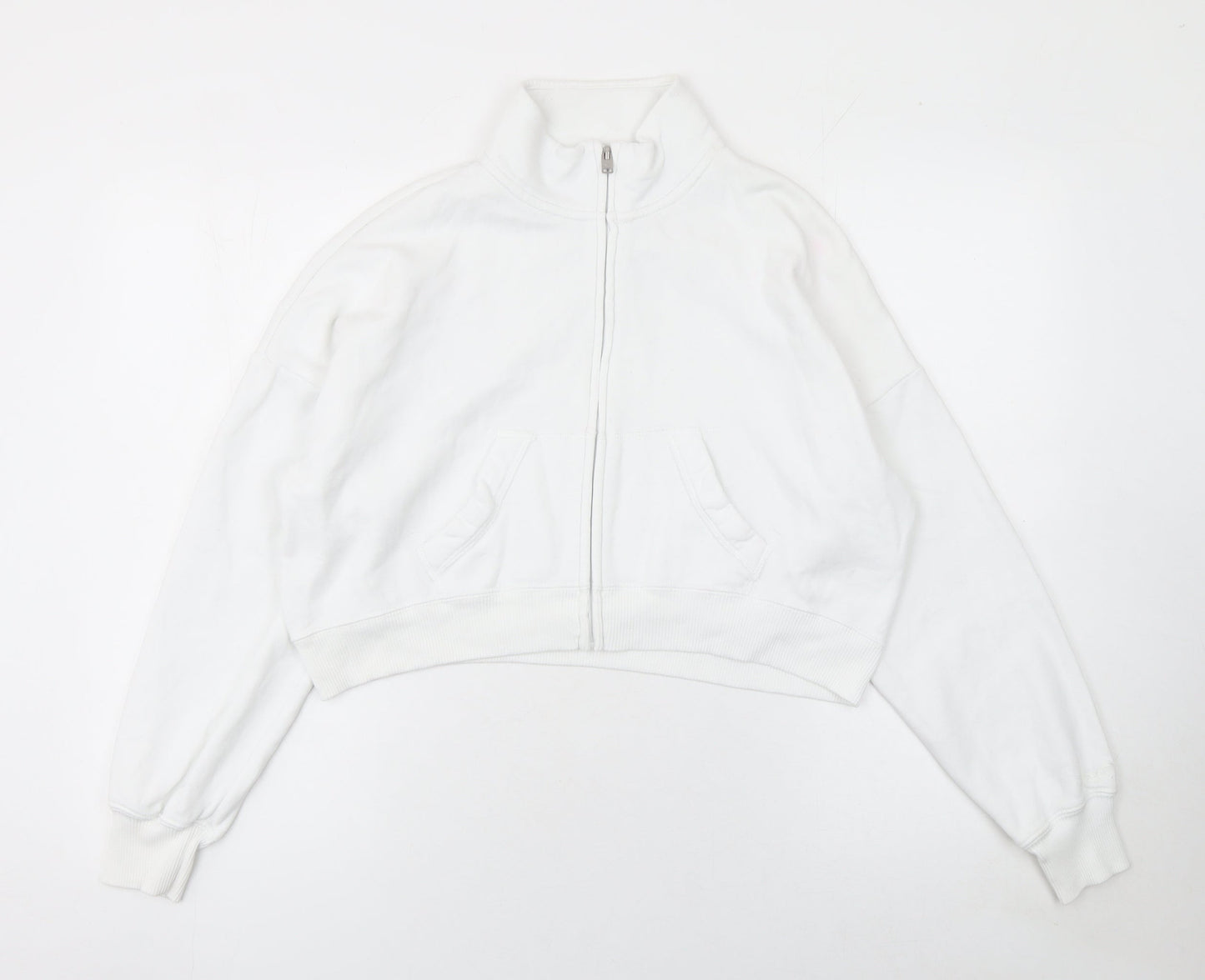 Hollister Womens White XS Cropped Fleece Track Jacket