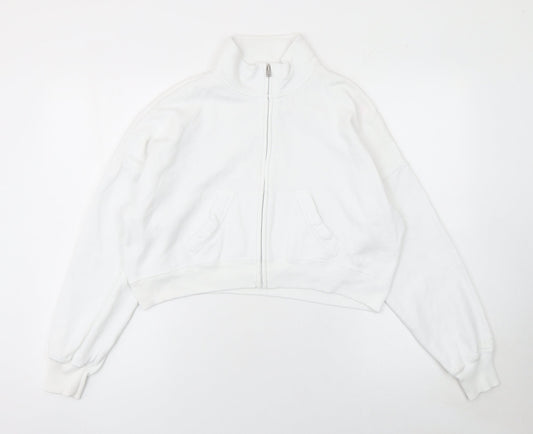 Hollister Womens White XS Cropped Fleece Track Jacket