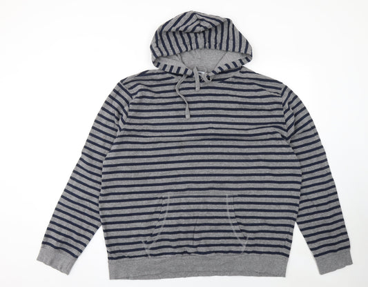 The Basics Men’s Grey Striped Pullover Hoodie 2XL Regular Fit
