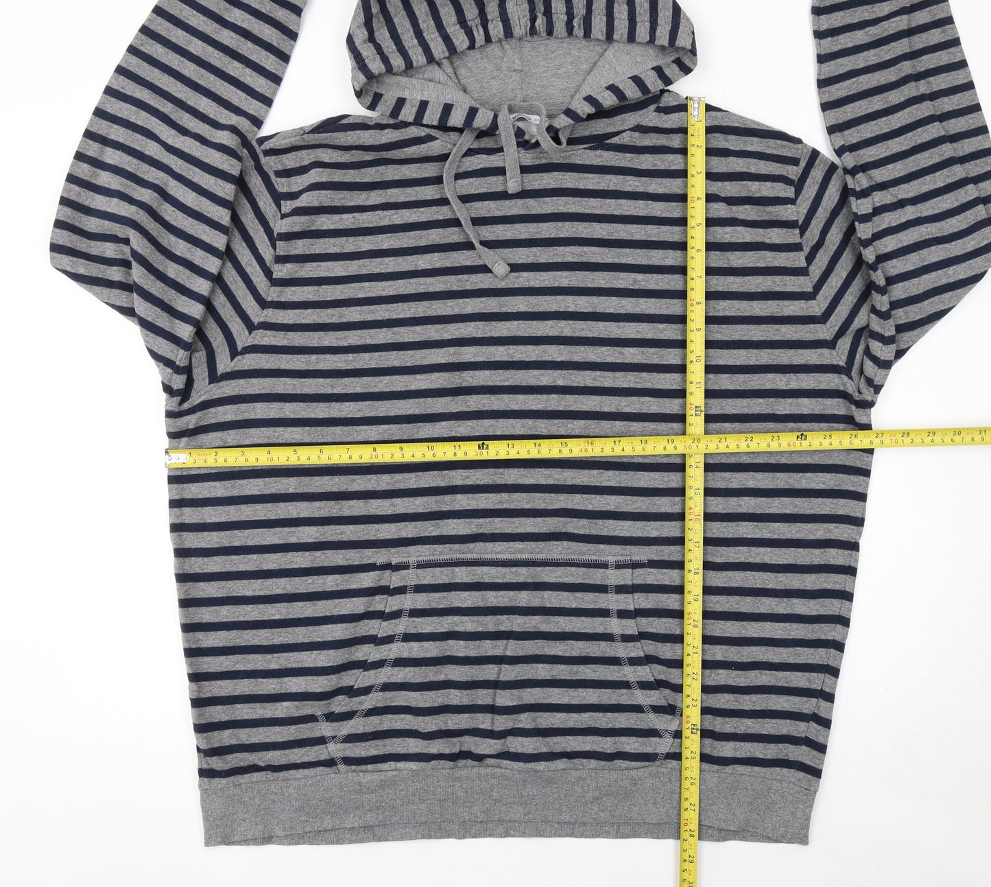 The Basics Men’s Grey Striped Pullover Hoodie 2XL Regular Fit