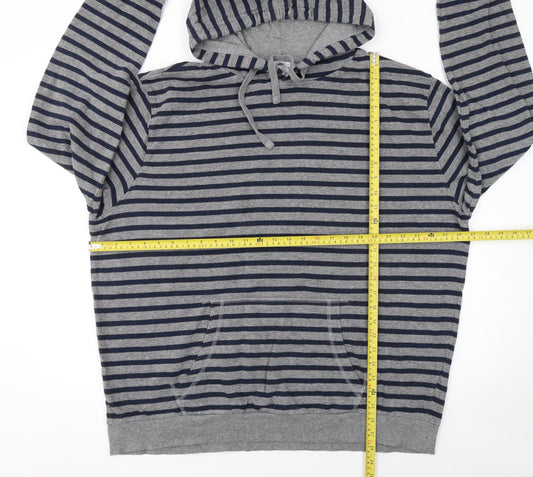 The Basics Men’s Grey Striped Pullover Hoodie 2XL Regular Fit