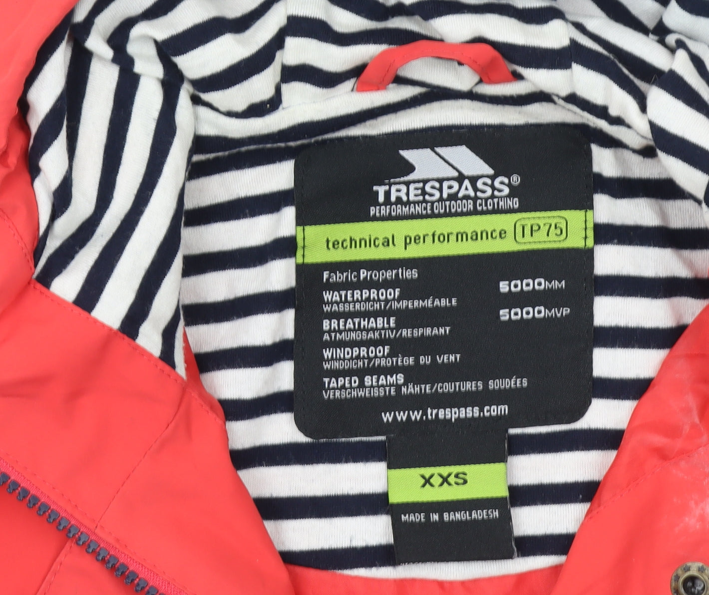 Womens UK Size 2XS Regular Trespass Red Polyester Jacket