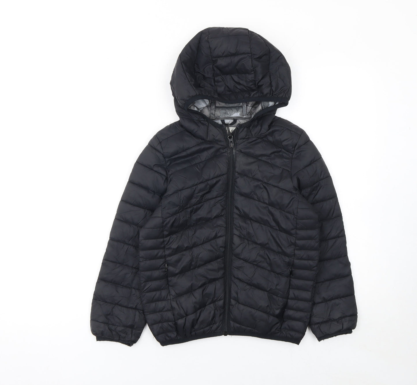 Marks and Spencer Boys Black Hooded Puffer Jacket 7-8 Years