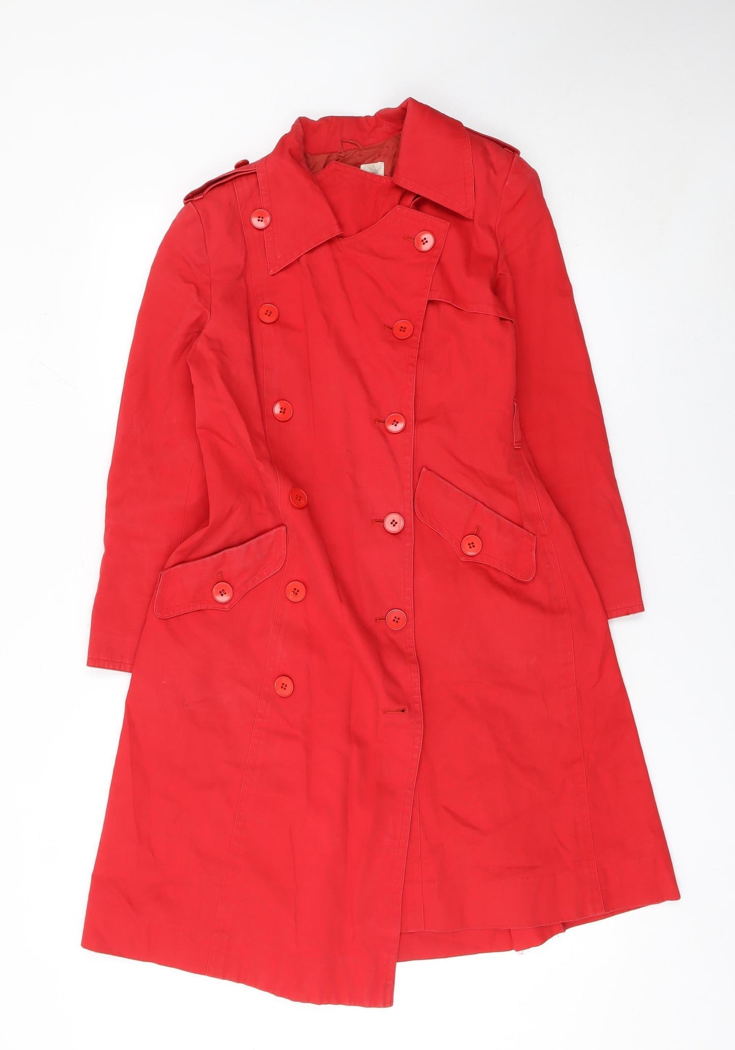 Hanae Mori Vivid Red Women's Long Cotton Trench Coat Size 6