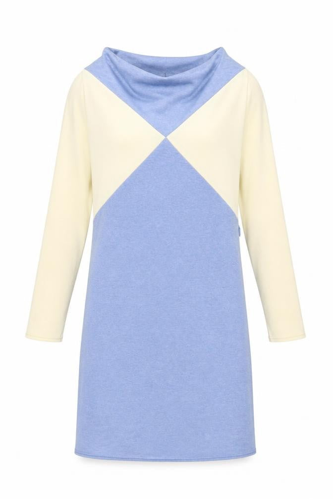 Marks and Spencer Women Blue Colourblock Shift Dress Size 10 Long Sleeve Retro