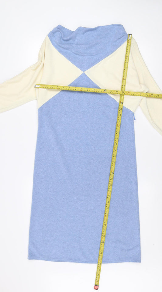 Marks and Spencer Women Blue Colourblock Shift Dress Size 10 Long Sleeve Retro