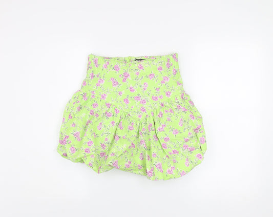 Zara Women Green Floral Short Bubble Hem Skirt Size S