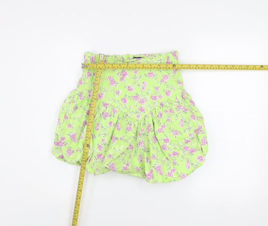 Zara Women Green Floral Short Bubble Hem Skirt Size S