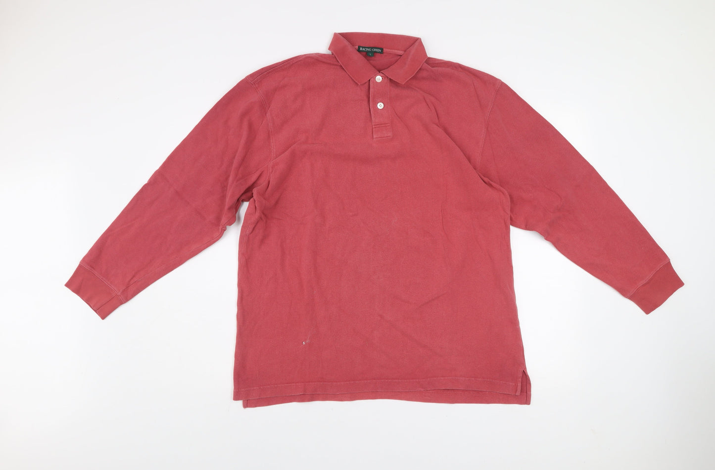 Racing Green Men's Red Long Sleeve Cotton Henley Sweatshirt Size L