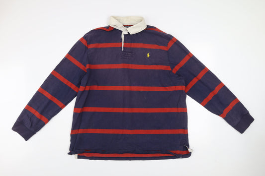 Ralph Lauren Men’s Blue Red Striped Rugby Shirt 2XL Long Sleeve Cotton