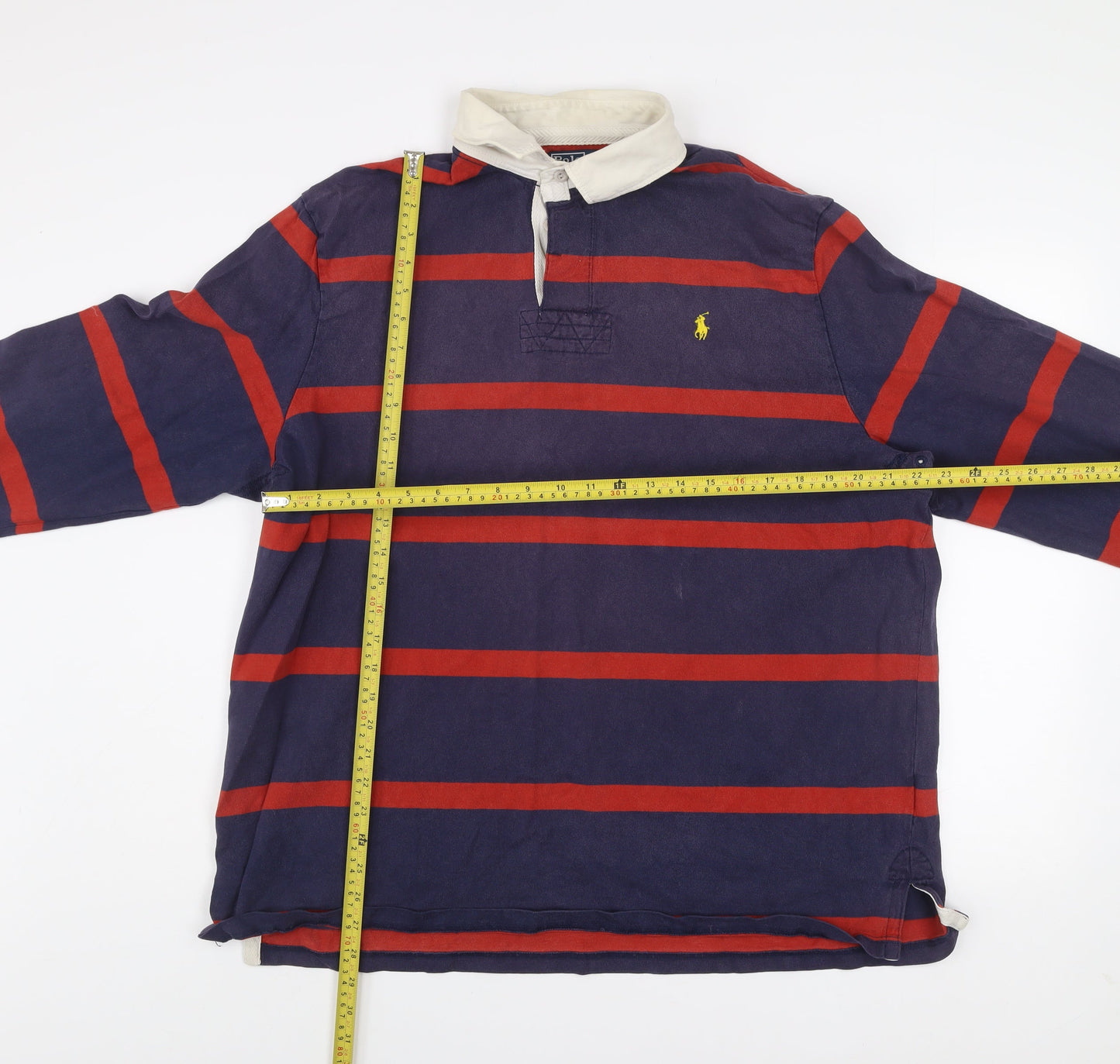 Ralph Lauren Men’s Blue Red Striped Rugby Shirt 2XL Long Sleeve Cotton