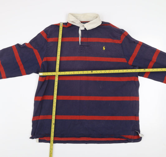 Ralph Lauren Men’s Blue Red Striped Rugby Shirt 2XL Long Sleeve Cotton