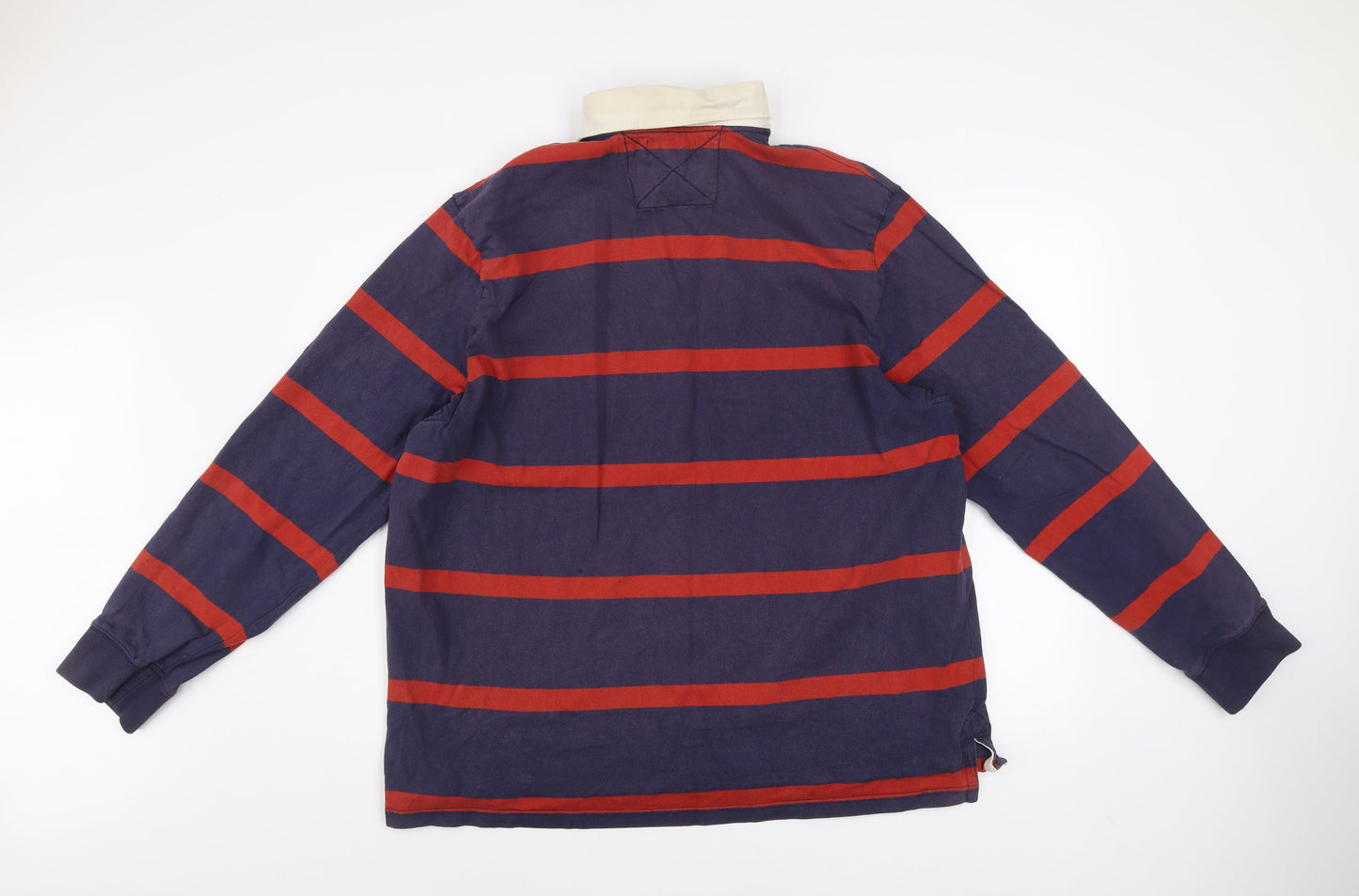 Ralph Lauren Men’s Blue Red Striped Rugby Shirt 2XL Long Sleeve Cotton