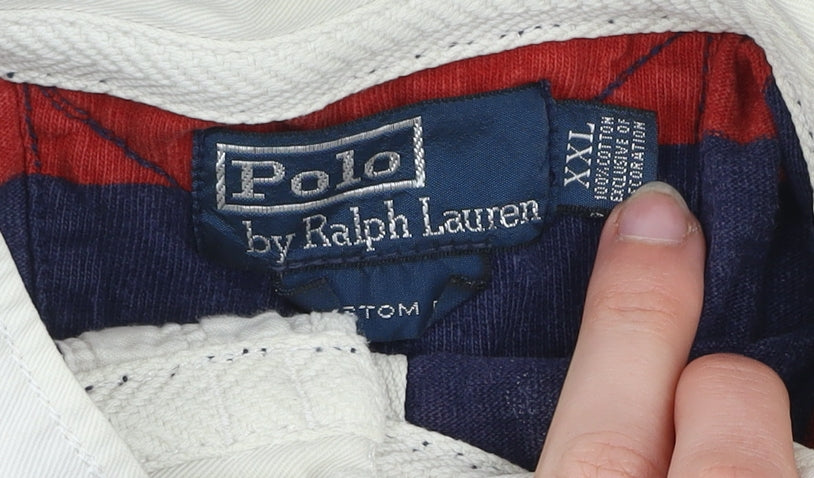 Ralph Lauren Men’s Blue Red Striped Rugby Shirt 2XL Long Sleeve Cotton