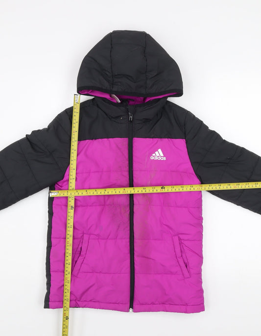 Adidas Girls Black & Pink Hooded Puffer Jacket 9-10 Years