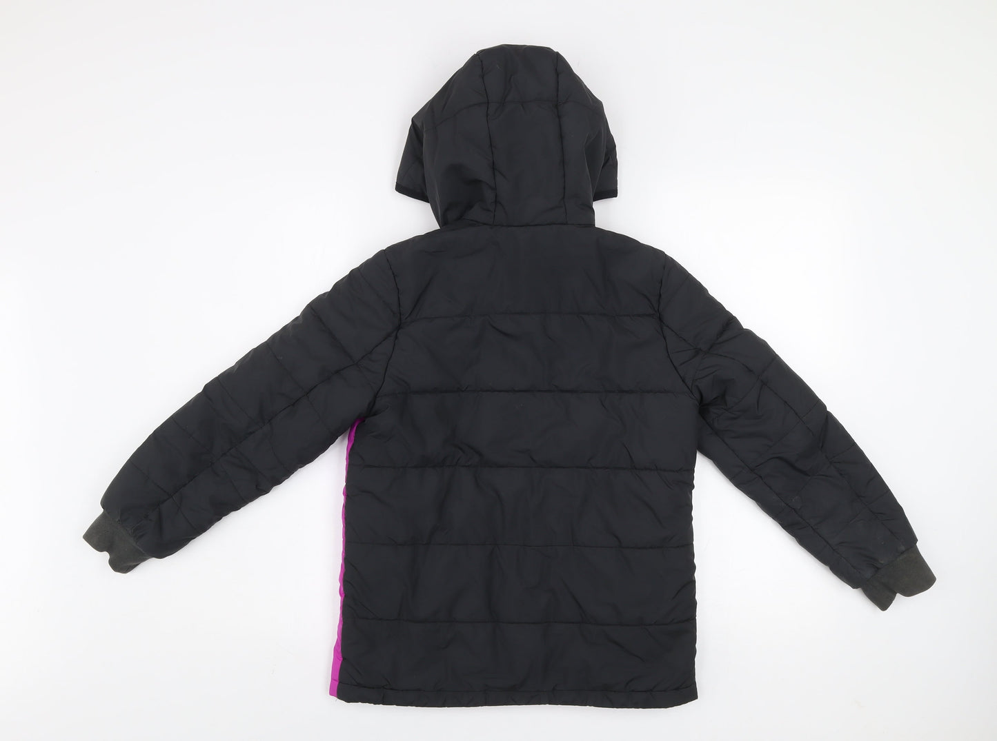Adidas Girls Black & Pink Hooded Puffer Jacket 9-10 Years