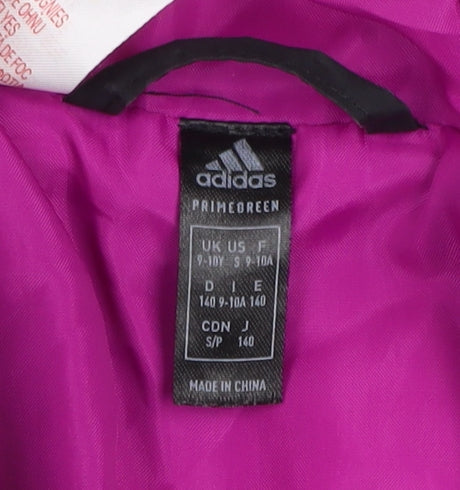 Adidas Girls Black & Pink Hooded Puffer Jacket 9-10 Years