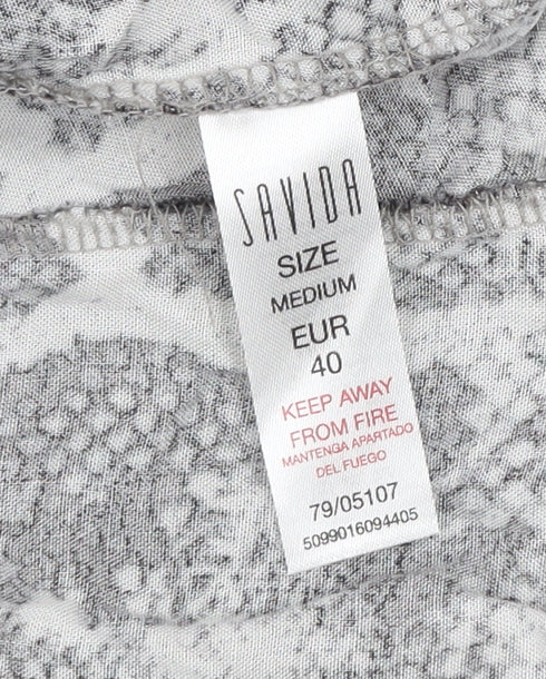 Savida Women Grey Snake Print Mini Dress Size 12 Long Sleeve Ruched