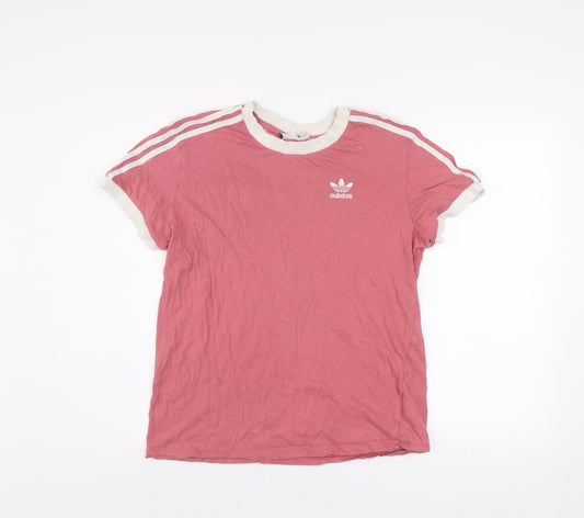 Adidas Womens Pink Ringer T-Shirt Size 8 Short Sleeve Cotton Blend