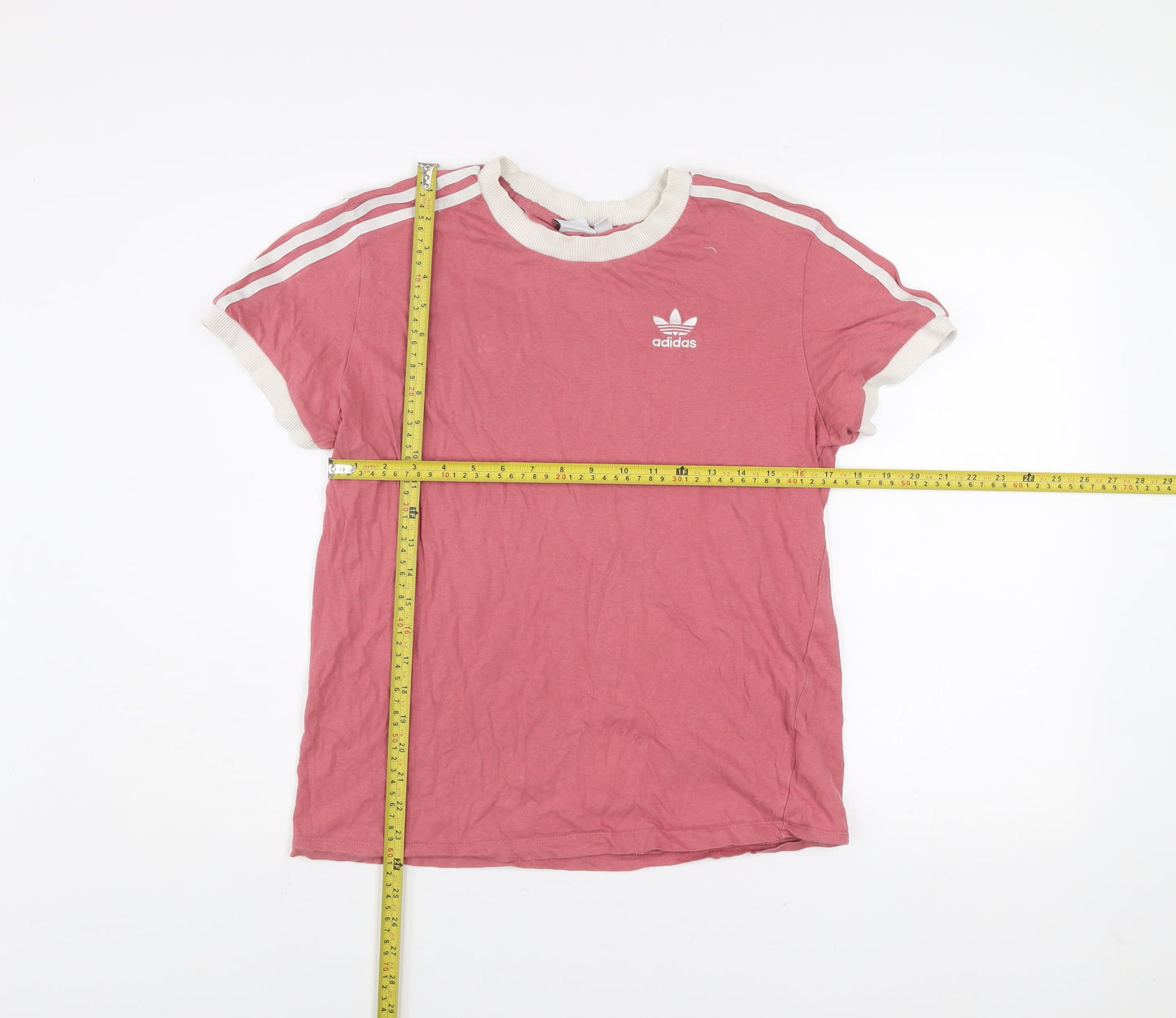 Adidas Womens Pink Ringer T-Shirt Size 8 Short Sleeve Cotton Blend