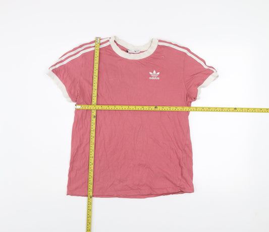 Adidas Womens Pink Ringer T-Shirt Size 8 Short Sleeve Cotton Blend
