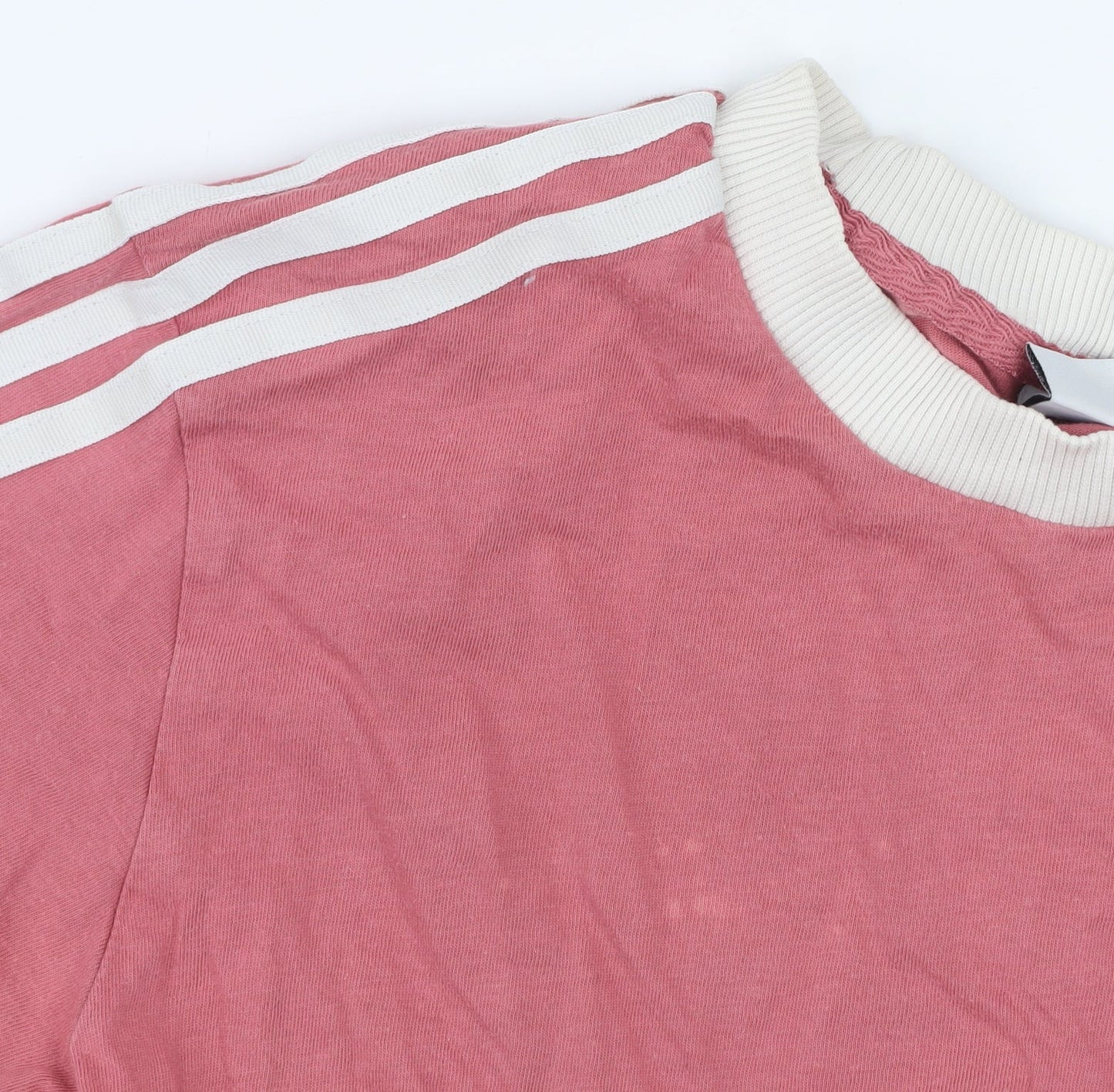 Adidas Womens Pink Ringer T-Shirt Size 8 Short Sleeve Cotton Blend