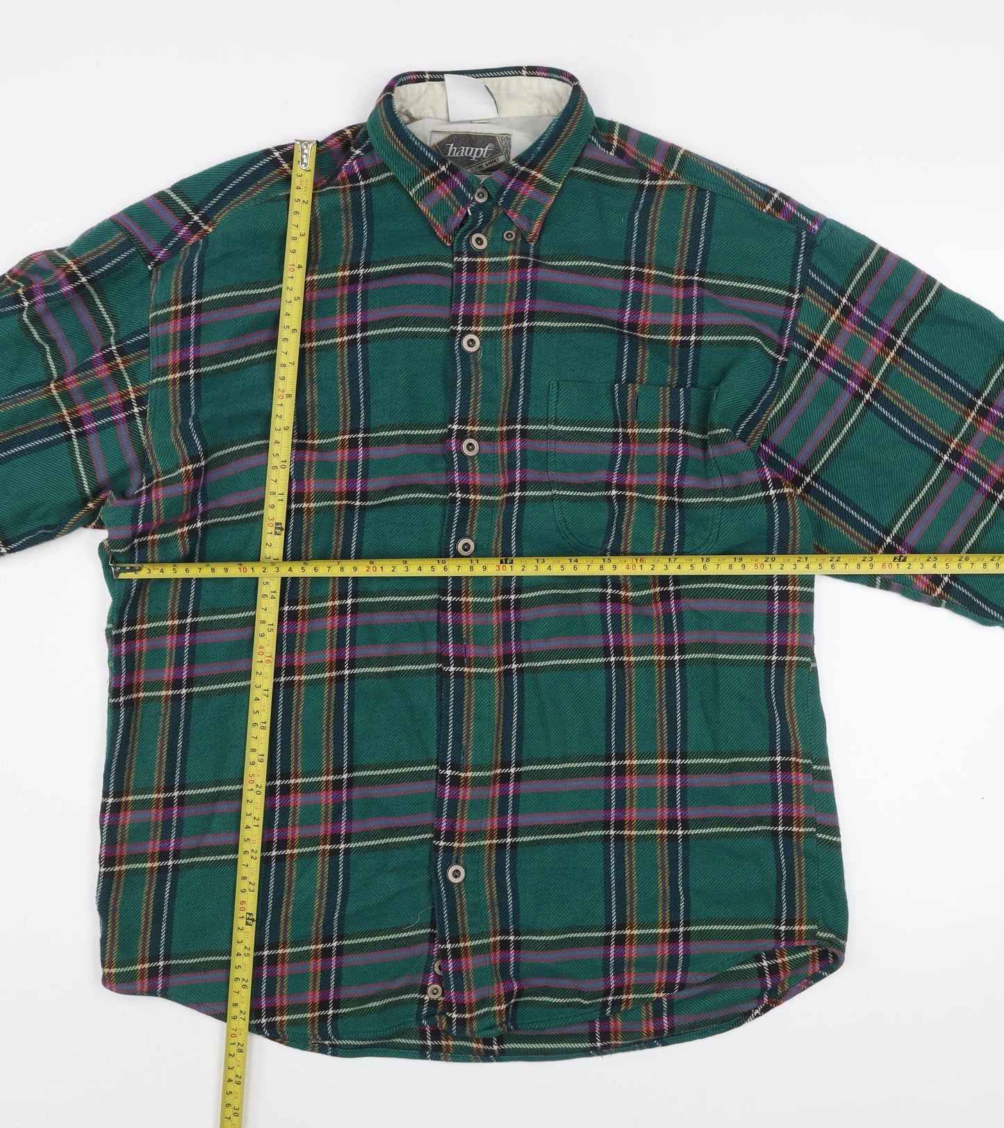 Haupt Men Green Plaid Button-Up Long Sleeve Cotton Shirt Size 41/42