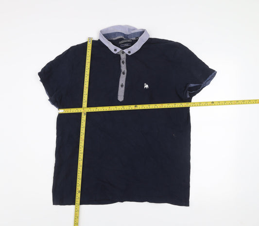 The Spitalfields Shirt Co Mens Blue XL Short Sleeve Cotton Polo