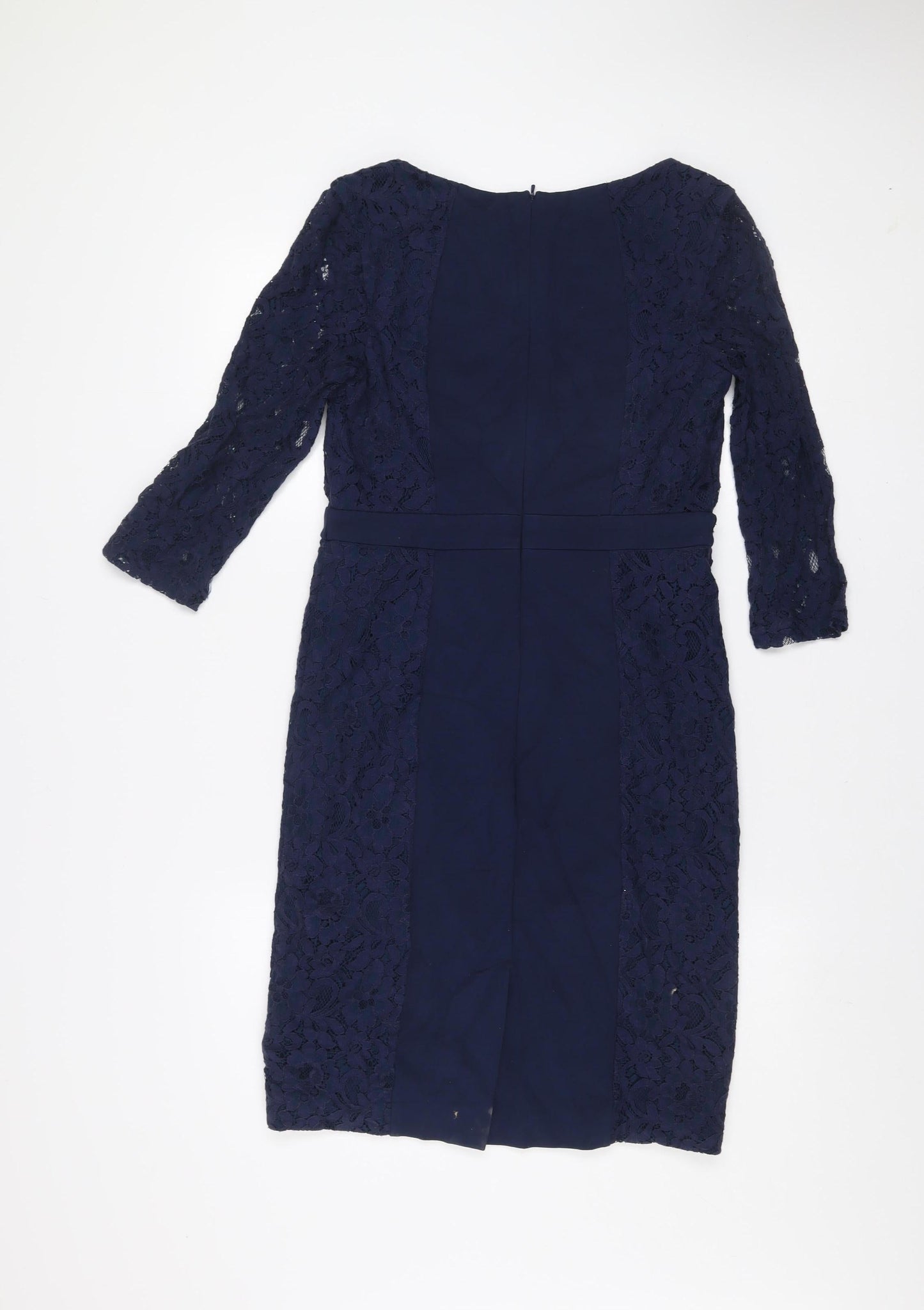Fenn Wright Manson Women Blue Lace Sheath Knee Length Dress Size 10