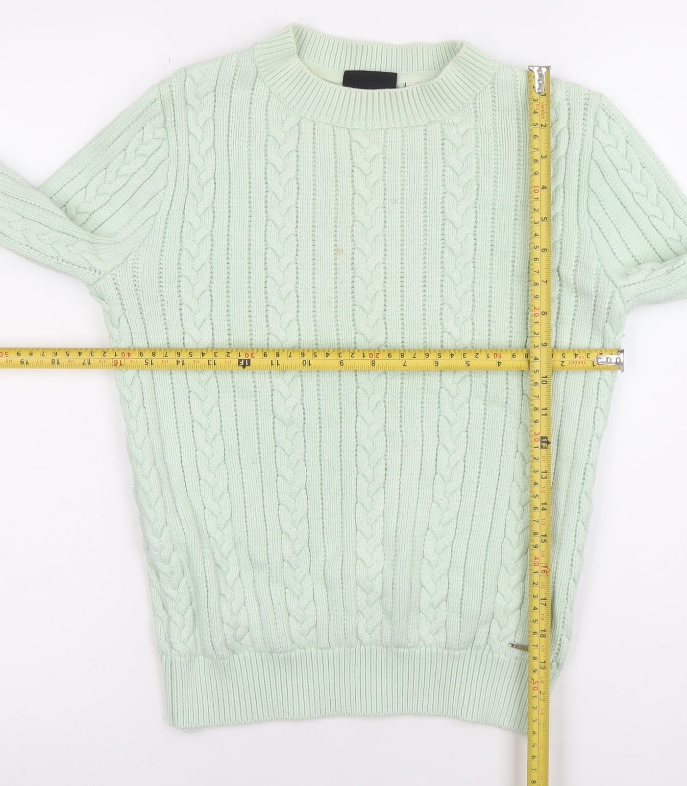 Womens UK S Regular Diesel Green Pullover Cable-Knit