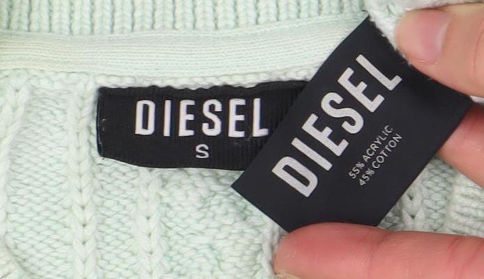 Womens UK S Regular Diesel Green Pullover Cable-Knit