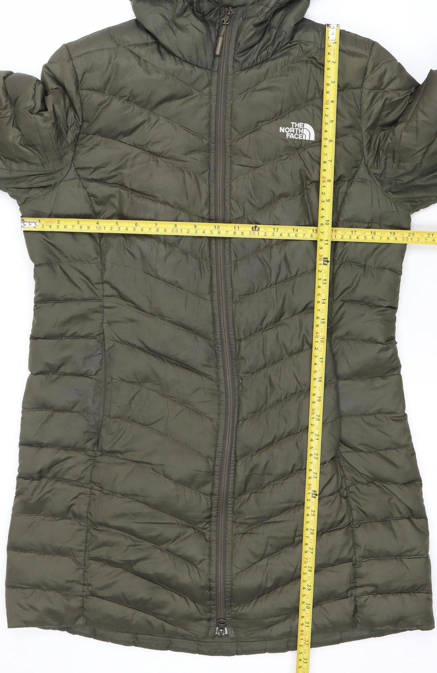 The North Face Women's Green Down Puffer Jacket Size L Hooded Outdoor Coat