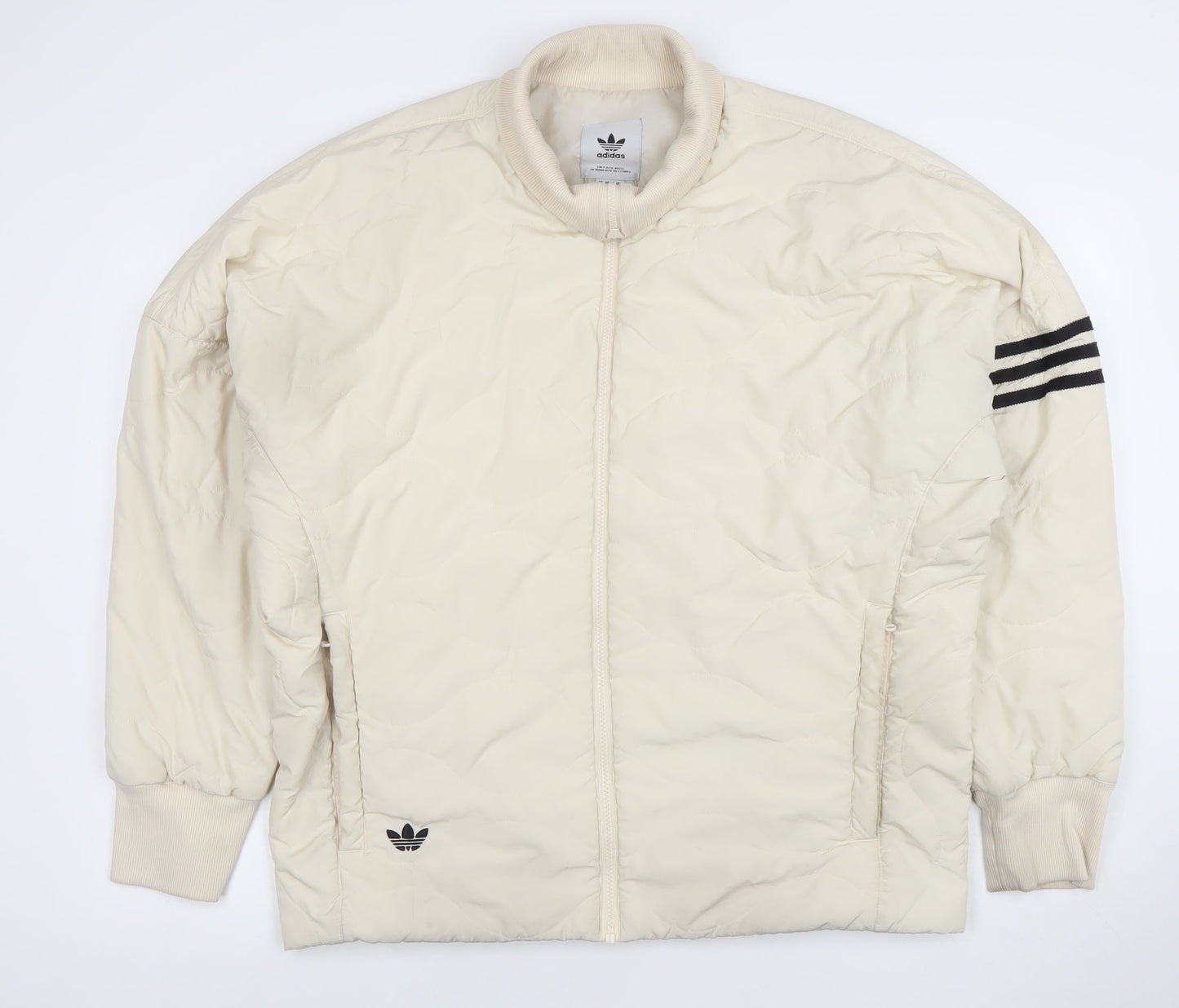 Adidas Men’s Ivory Bomber Jacket Size M Lined Full Zip Casual Sportswear