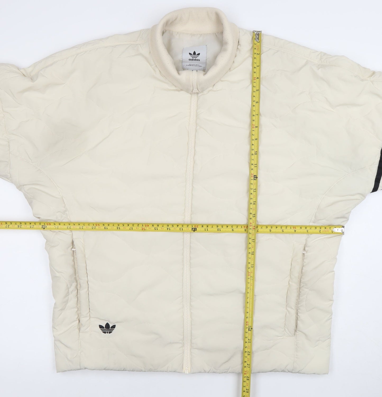 Adidas Men’s Ivory Bomber Jacket Size M Lined Full Zip Casual Sportswear