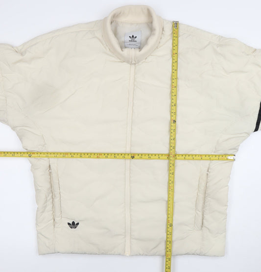 Adidas Men’s Ivory Bomber Jacket Size M Lined Full Zip Casual Sportswear