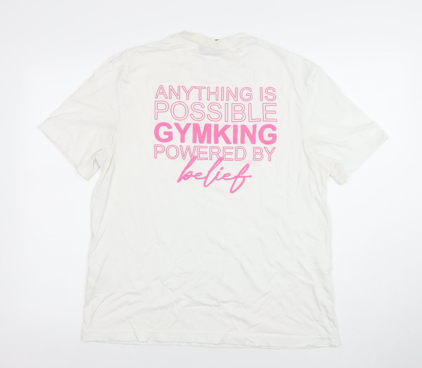 The Gym King Women's White Cotton T-Shirt Size 10 Crew Neck Casual Top