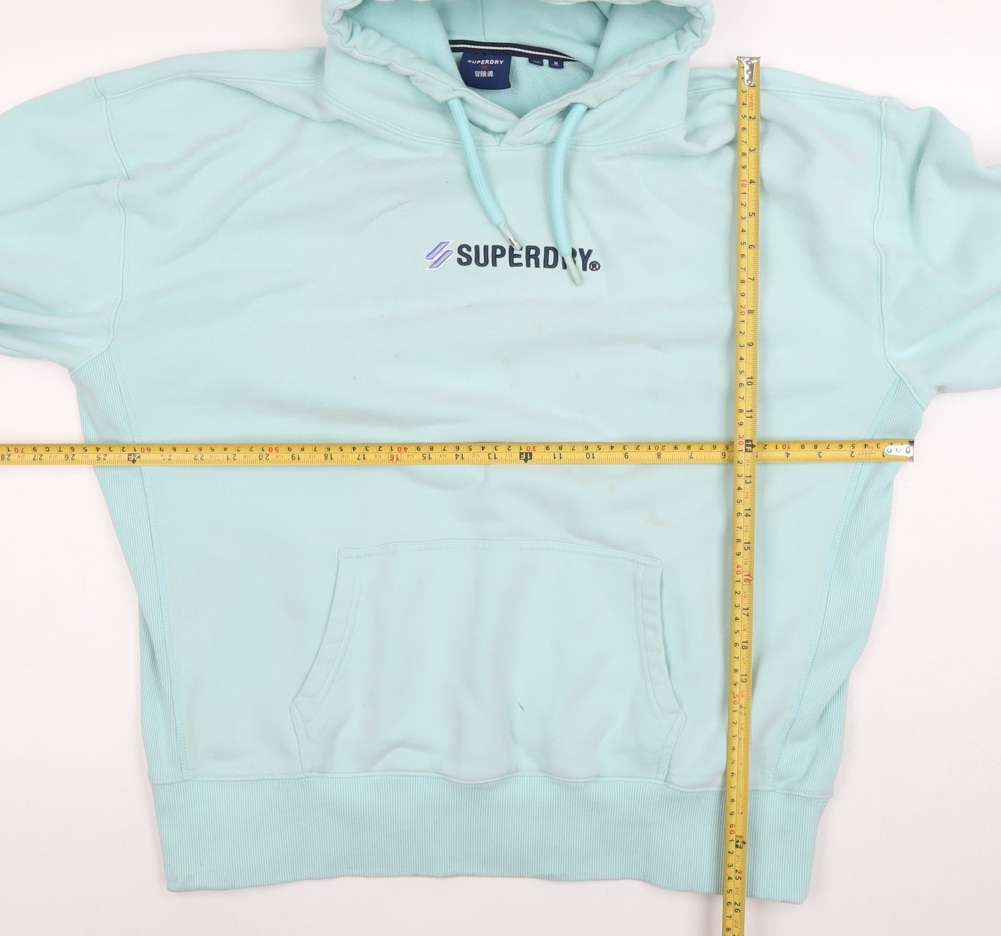 Superdry Women’s Blue Hoodie Size M Pullover Cotton Logo Sweatshirt