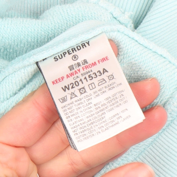 Superdry Women’s Blue Hoodie Size M Pullover Cotton Logo Sweatshirt