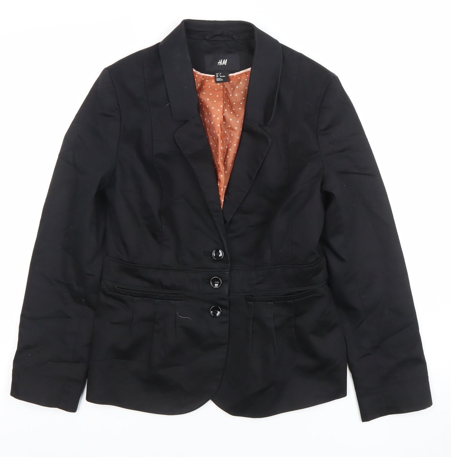 H&M Women's Black Size 10 Cotton Blend Single-Breasted Blazer
