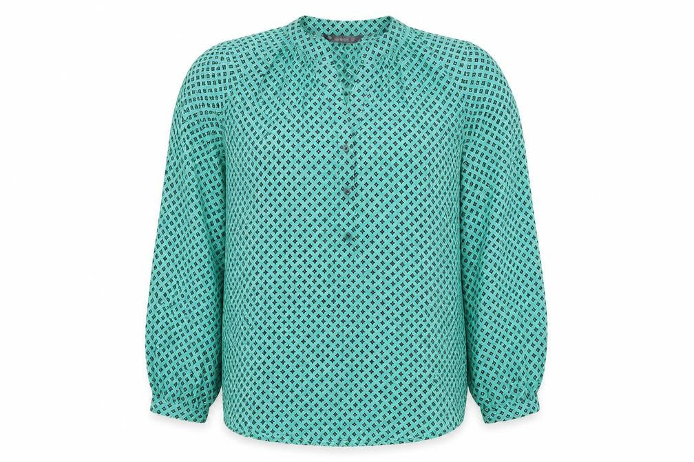 Dunnes Womens Green Geometric Long Sleeve Polyester Blouse Size M