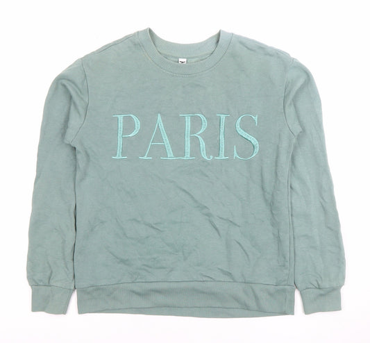 JDY Women’s Green Paris Embroidered Pullover Sweatshirt XS