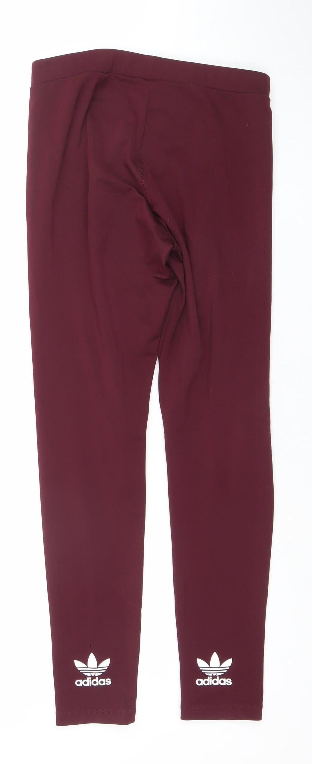 Adidas Womens Red Leggings Size 12 Slim Fit Stretch Activewear