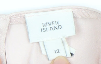 River Island Women Pink Short Sleeve Satin Blouse Size 12
