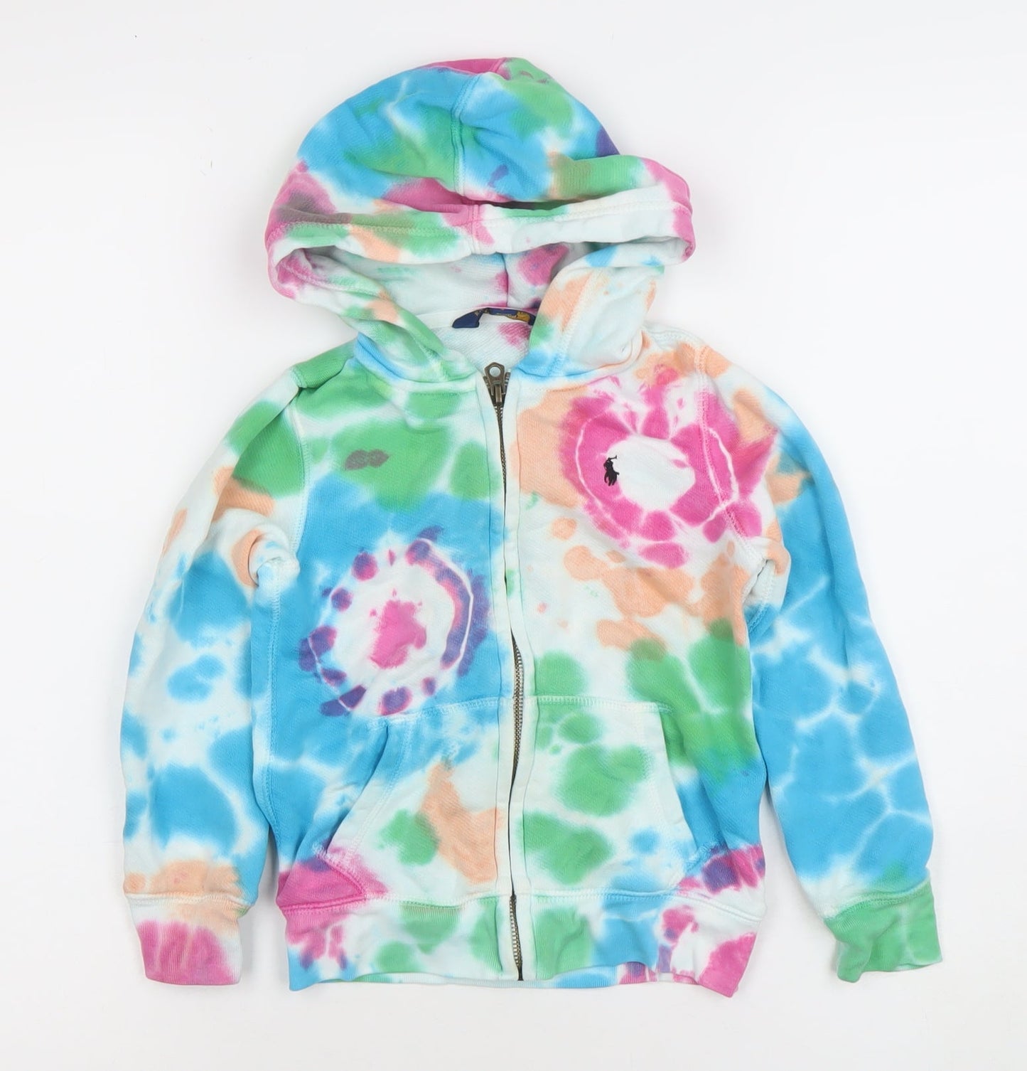 Ralph Lauren Boys Multicoloured Tie-Dye Full Zip Hoodie Size 5 Cotton Blend
