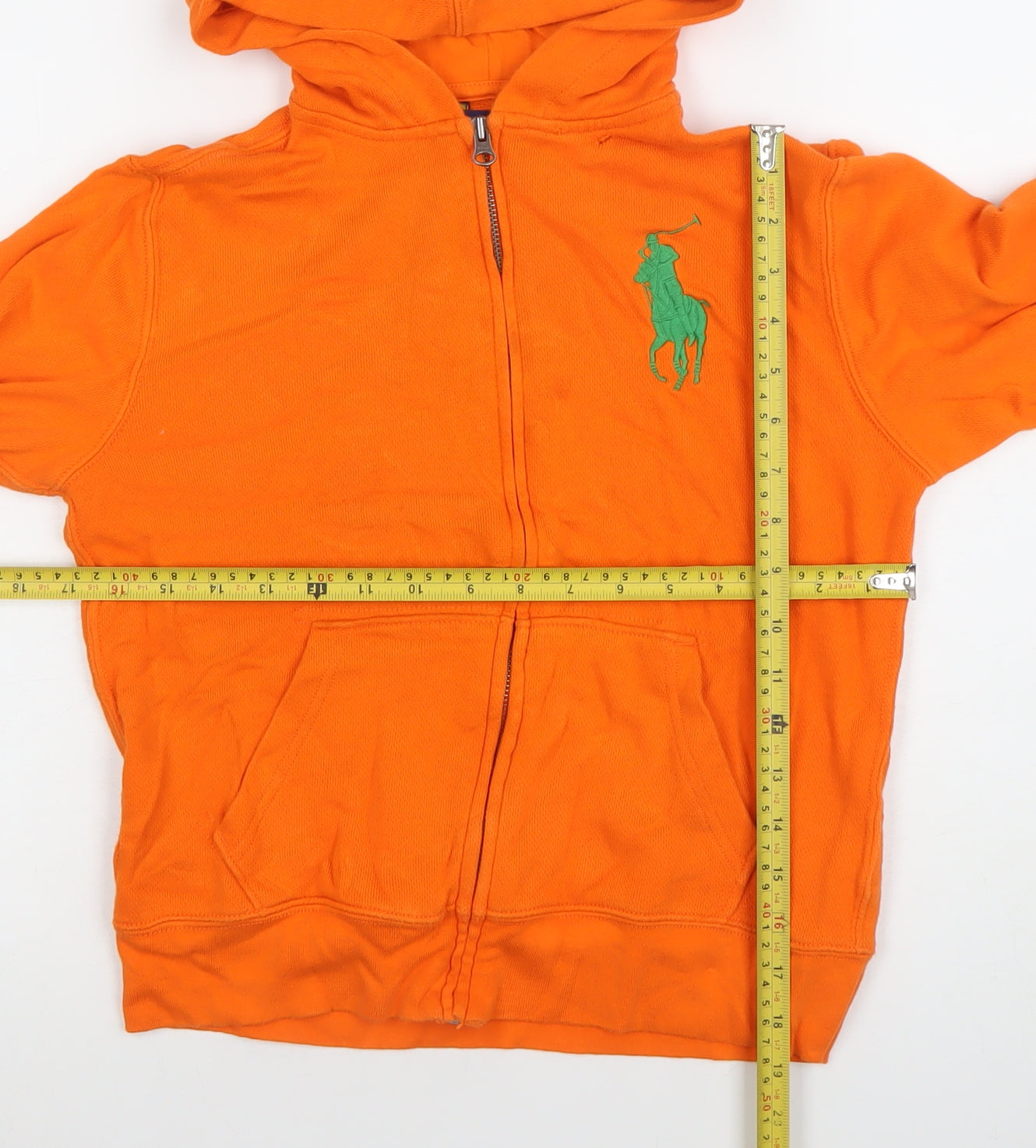 Polo Ralph Lauren Boys Orange Full Zip Hoodie Size M (10-12) Cotton