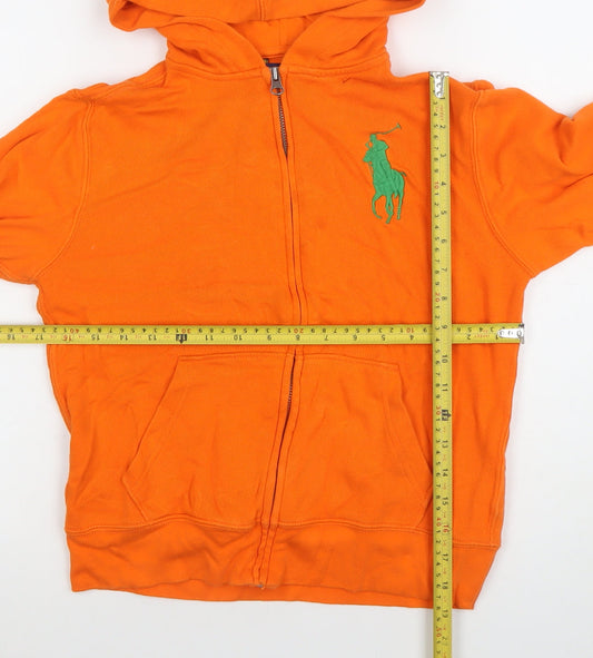 Polo Ralph Lauren Boys Orange Full Zip Hoodie Size M (10-12) Cotton