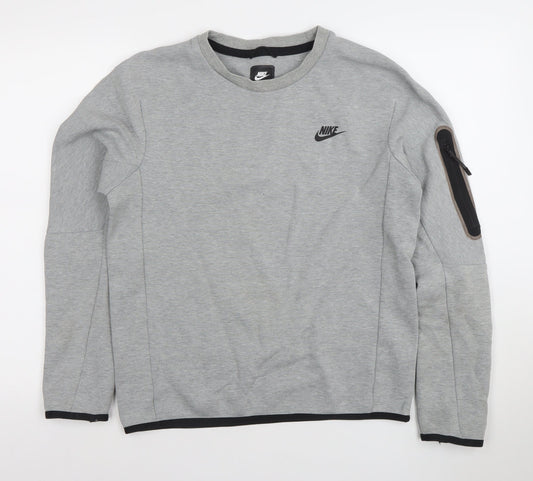 Nike Men's Grey Crew Neck Long Sleeve Logo Sweatshirt S